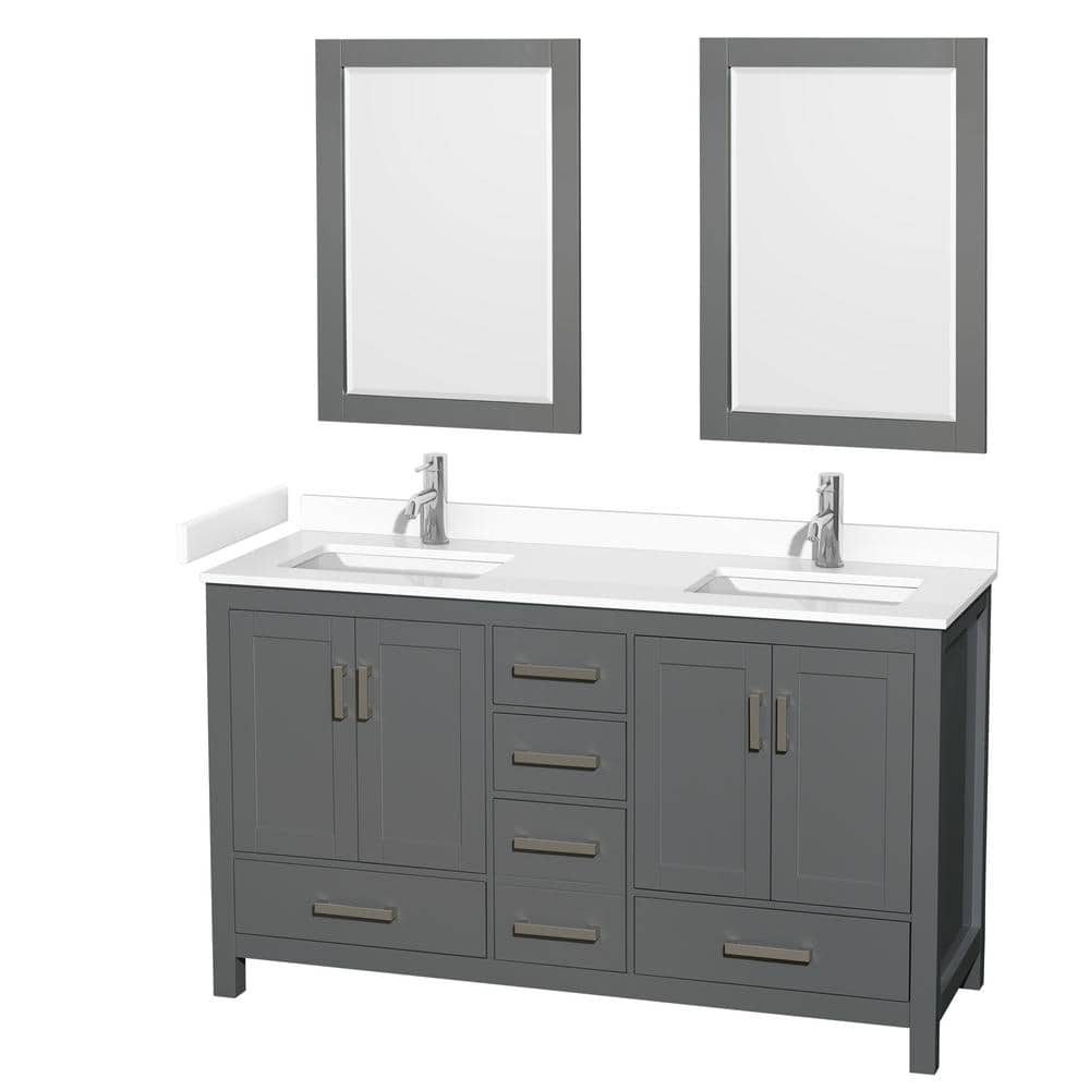 "Sheffield 60 in. W x 22 in. D x 35 in. H Double Bath Vanity in Dark Gray with White Cultured Marble Top and 24"" Mirrors" price history on PriceWatchPro