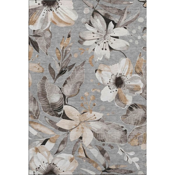 Mayfield Premium Machine Washable Abstract AMF2260 Gray 8 ft. x 10 ft. Area Rug