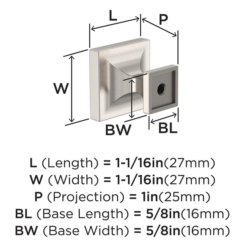 Pedestal Satin Nickel Square Cabinet Knob Multipack
