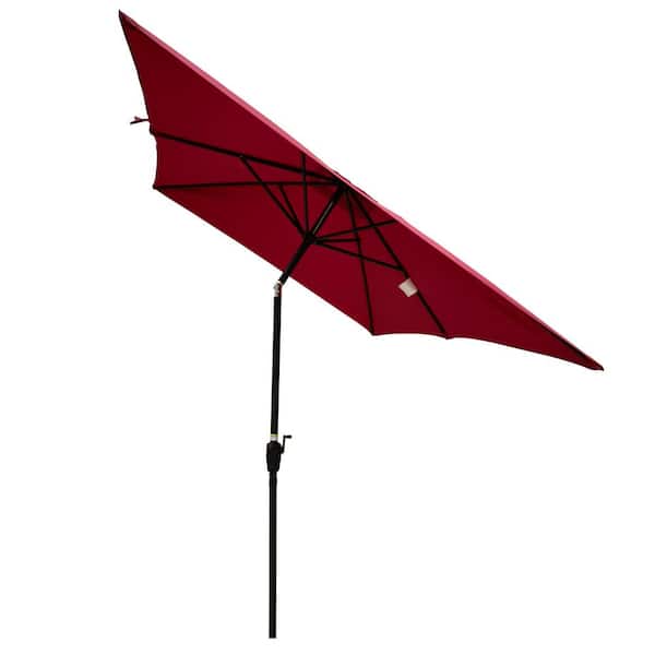 Runesay 6 ft. x 9 ft. Rectangular Patio Market Outdoor Waterproof Beach Umbrella in Burgundy with Crank and Push Button