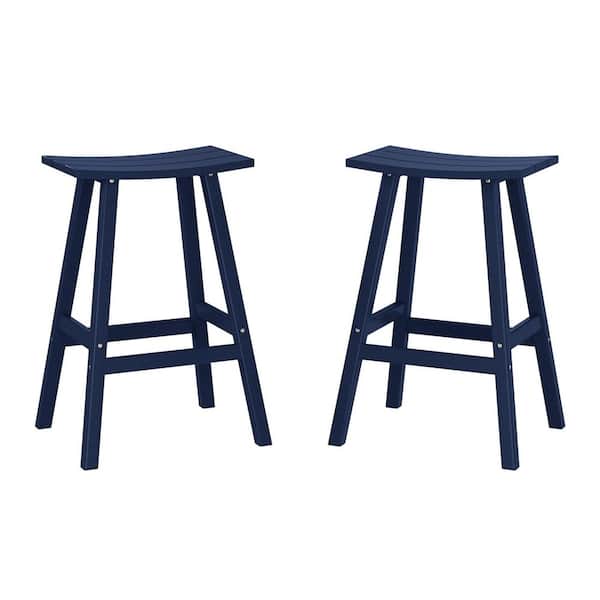 Franklin Navy Blue 24 in. Poly HDPE Fade Resistant Outdoor Patio Saddle Seat Counter Height Bar Stool (Set of 2)