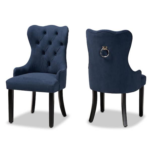 Baxton Studio Fabre Navy Blue and Dark Brown Dining Chair (Set of 2)