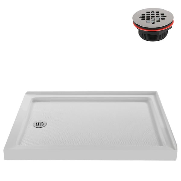 48 in. L x 36 in. W Corner Acrylic Shower Pan Base, Glossy White with Left Hand Drain, Drain Included
