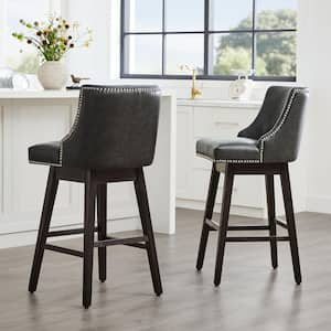 Martin 30 in. Retro Gray High Back Solid Wood Frame Swivel Bar Stool with Faux Leather Seat(Set of 2)