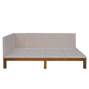 54.7 in. W Beige Linen Fabric Wooden Full Size Sofa Bed Frame with Backrest and Single Armrest