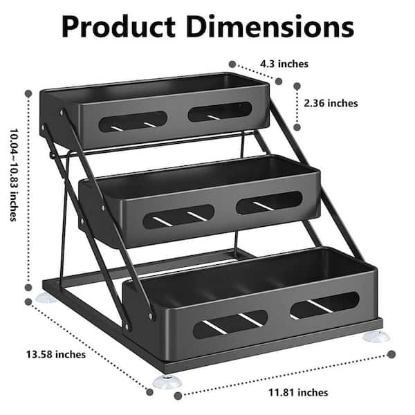 Anqtovp 3 Tier Black Countertop Foldable Shelf Kitchen Cabinet