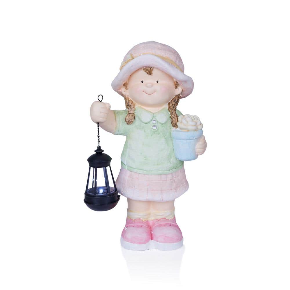 Solar Girl Statue Holding Lantern with LED Light