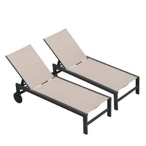 Aluminum Outdoor Chaise Lounge Chairs Set with Wheels for Beach Patio Reclining Sunbathing Lounger
