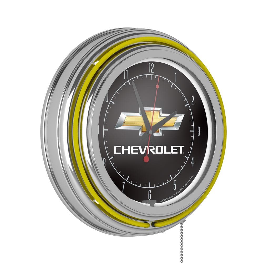Chevrolet Yellow Logo Lighted Analog Neon Clock