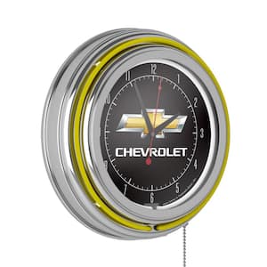 Chevrolet Yellow Logo Lighted Analog Neon Clock