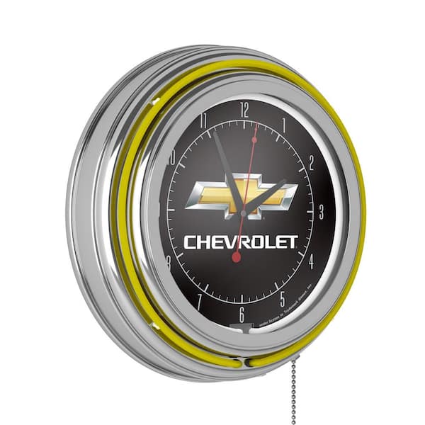 Unbranded Chevrolet Yellow Logo Lighted Analog Neon Clock