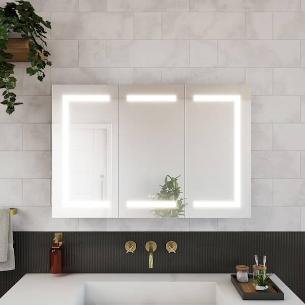 Brilliance 36 in. W x 24 in. H Rectangular 3-Door Frameless Wall Mounted LED Medicine Cabinet Bathroom Vanity Mirror