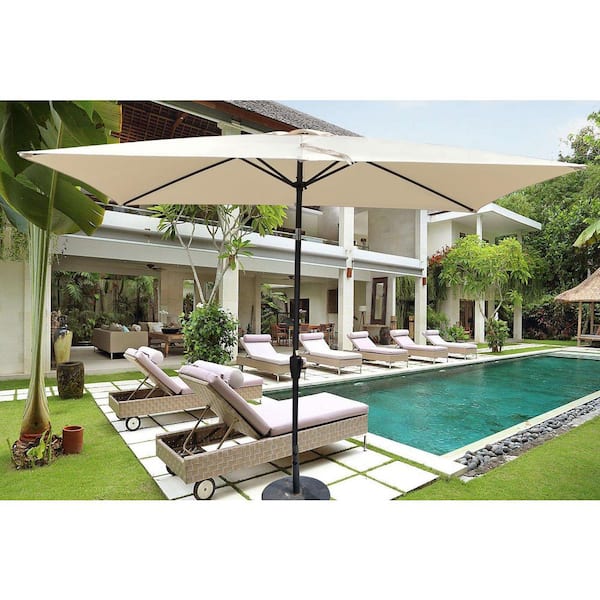Unbranded 6 ft. x 9 ft. Outdoor Market Patio Umbrella with Crank and Button, Tan for Garden and Backyard Pool