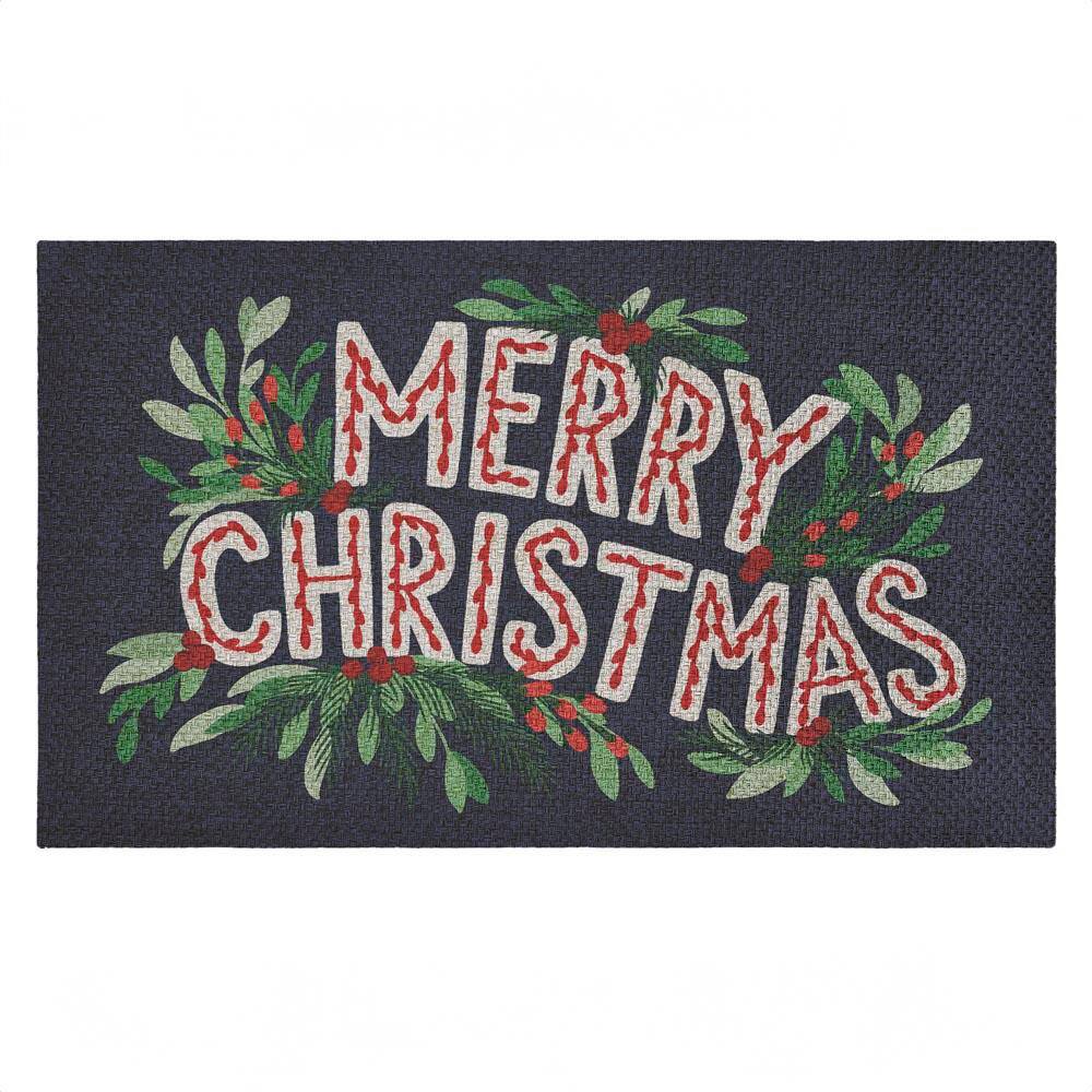 Merry Christmas with Foliage Blue 18 in. x 30 in. Polyester Non-Slip Outdoor Door Mat price history on PriceWatchPro