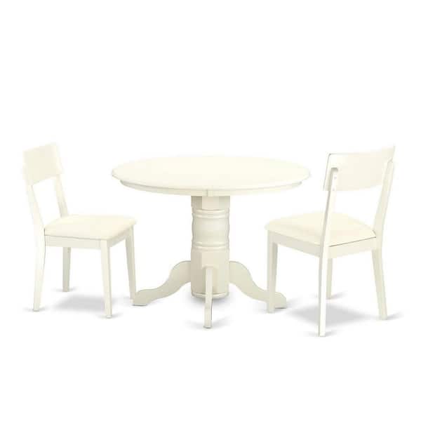 East West Furniture 3-Piece Linen White Finish Solid Wood Top - Round Dining Room Set - Seats-4