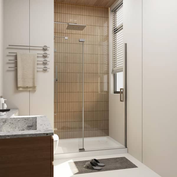 ES-DIY 44-48 in. W x 70 in. H Frameless Pivot Shower Door in Brushed Nickel with 5/16 in. Clear Glass