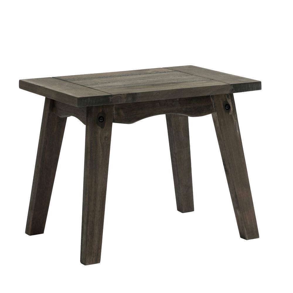 Rectangular black wood outdoor side table on a white background.