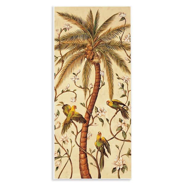 Stupell Industries Parrots and Curvy Palm Tree by Rodolfo Jimenez Unframed Nature Graphic Art Print 17 in. x 7 in.