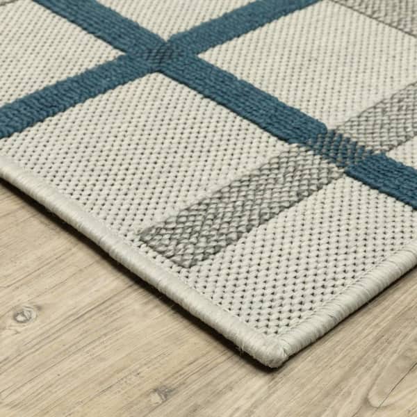 Blue, Beige 2 ft. x 4 ft. Loomed Geometric Polypropylene Rectangle Indoor/Outdoor Area Rug
