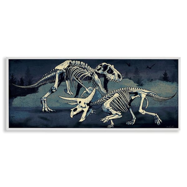 Stupell Industries Dinosaur Skeletons Duo by Lauren Rader White Framed Animal Giclee Art Print 10 in. x 24 in.