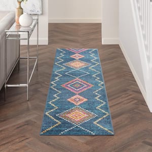 Passion Navy 2 ft. x 8 ft. Geometric Transitional Runner