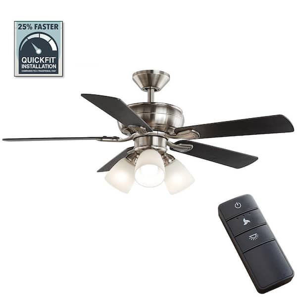 Hampton Bay Riley 44 in. Indoor LED Brushed Nickel Ceiling Fan with Light Kit, 5 QuickInstall Reversible Blades and Remote Control