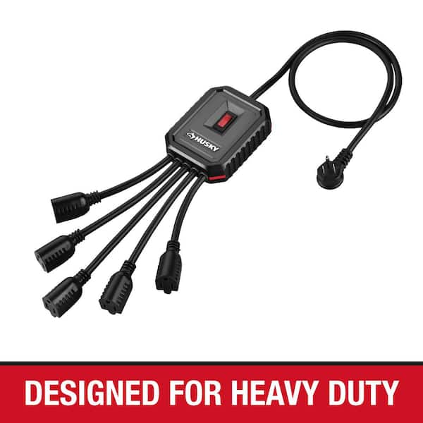 Husky 3 ft. 5-Outlet Power Squid Adapter Extension Cord, Black