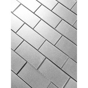 Transitional Design Silver Straight Edge Subway 3 in. x 6 in. Glossy Glass Backsplash Wall Tile (8 pieces/1 sq. ft.)
