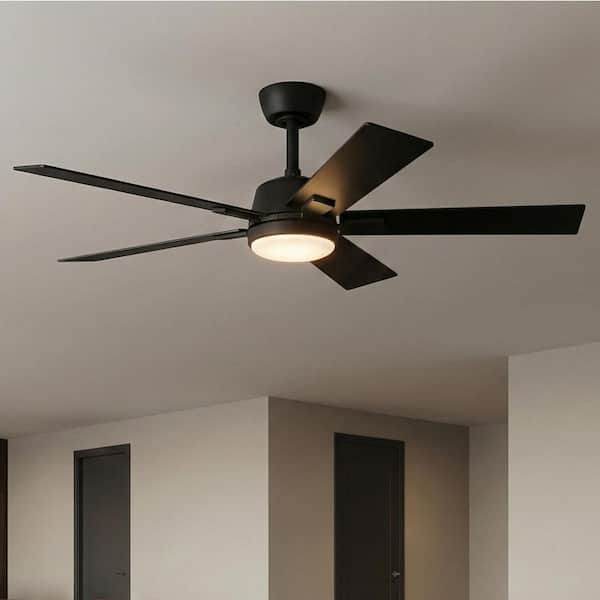 Verano 52 in. Matte Black Downrod Standard Ceiling Fan with 5-Blades, White Adjustable LED Light, DC Motor, and Remote
