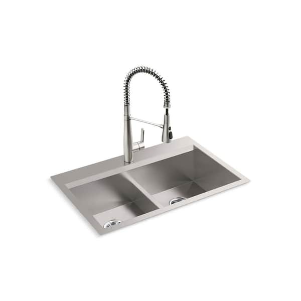 Lassen 33 in. Drop-in Double Bowl Stainless Steel Kitchen Sink with Faucet
