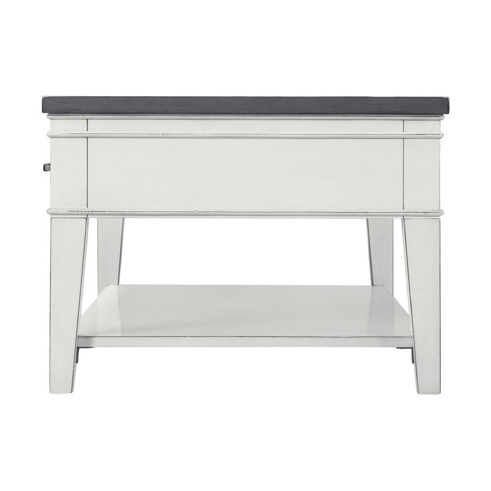 Antique White and Grey Rectangular Wood Coffee Table with Storage