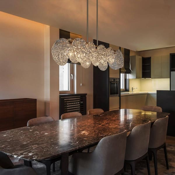 33 in. 5-Light Dark Gold Island Chandelier Lighting, Modern Farmhouse Pendant Light with Water Ripple Clear Glass Shade