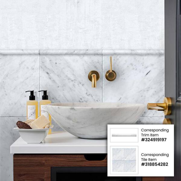 GEOONA 15-Pack Greek White Marble Pencil Tile – 12" Edge Trim, Polished Both Sides, For Bathroom, Kitchen Backsplash & Shower Wall Accents