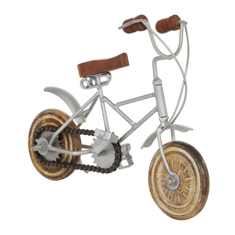 Vintage-Inspired Metallic Bicycle Statues with Wooden Accents, Set of 2