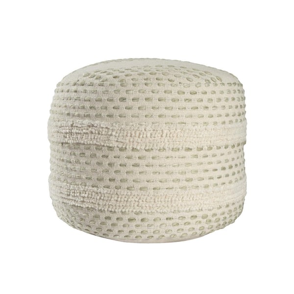 Unbranded Dash White/Sage Striped Ombre Hand Woven Cotton Blend Pouf