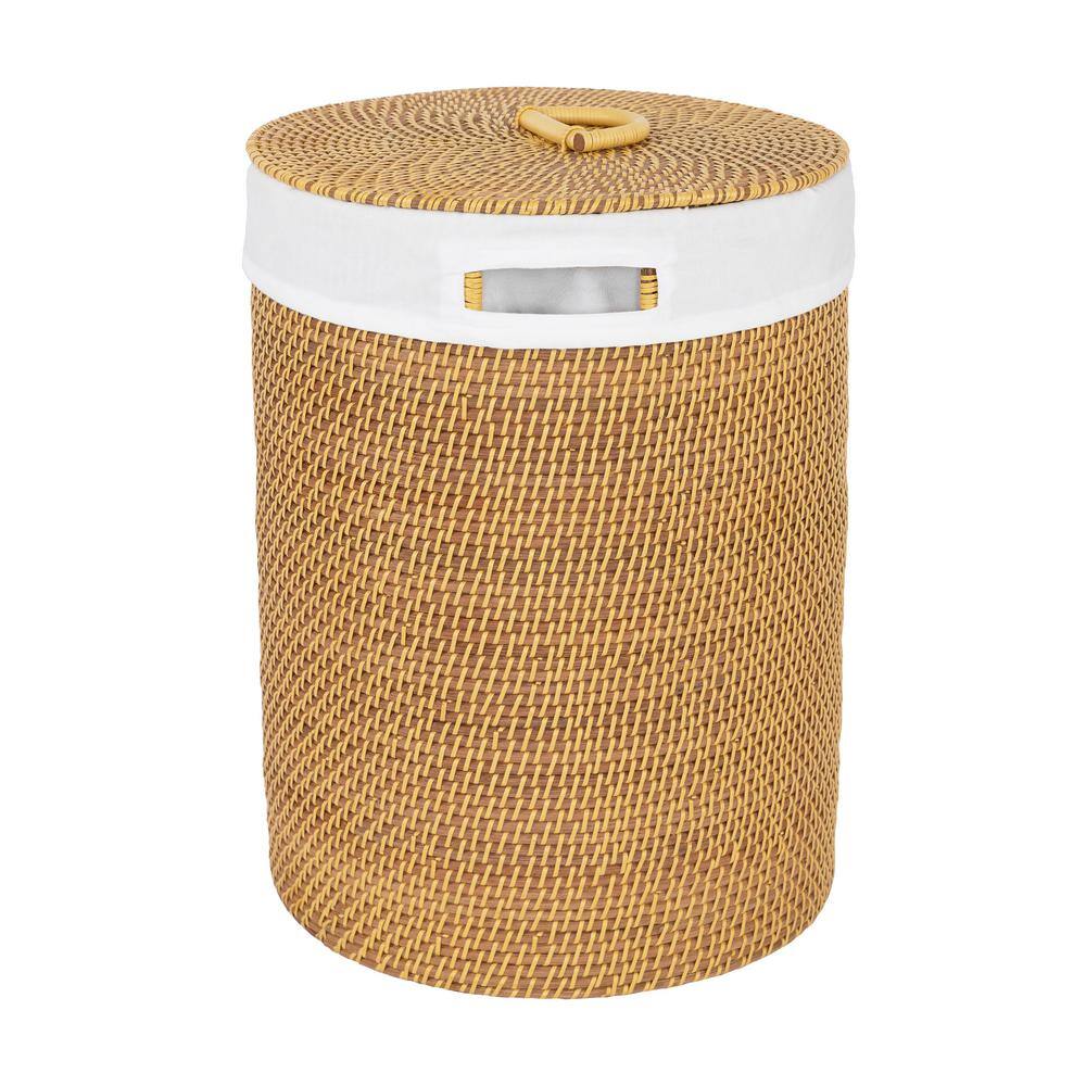 Handwoven Natural Wicker Lidded Laundry Hamper Set