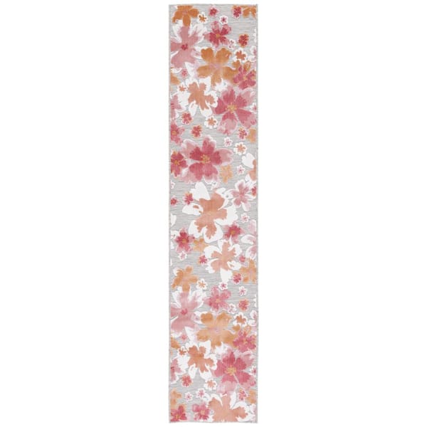 Cabana Gray/Rose 2 ft. x 10 ft. High-Low Abstract Floral Indoor/Outdoor Runner Rug