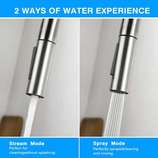 18 in. Single Handle Pull Down Sprayer Kitchen Faucet with 360° Spout Swivel in Brushed Nickel
