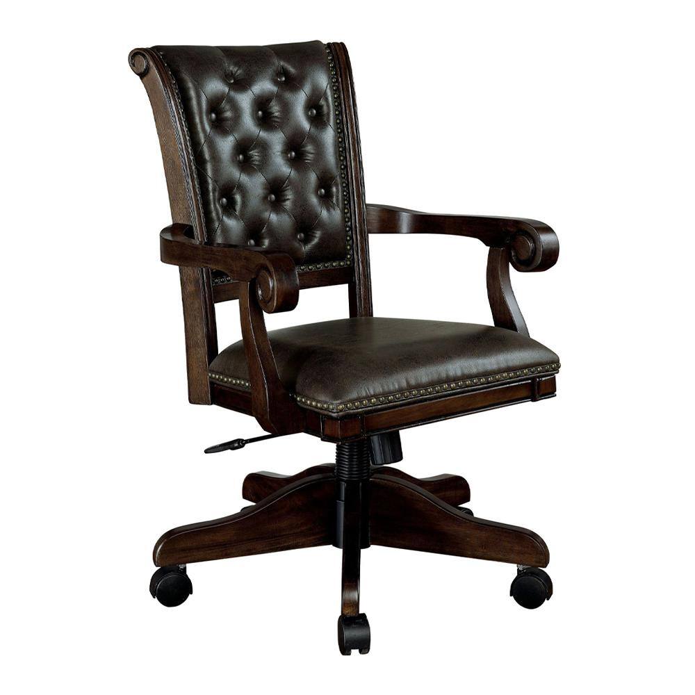 Ali Brown Dark Brown Leather Arm Chair With Height Adjustable And   Brown Dark Brown Accent Chairs Ad Gm347ac 64 1000 