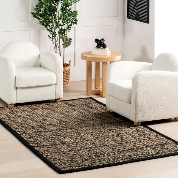 Armani Geometric Seagrass Black 9 ft. x 12 ft. Farmhouse Area Rug