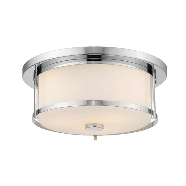 Unbranded 13.75 in. 5-Light Chrome Flush Mount with Matte Opal Shade