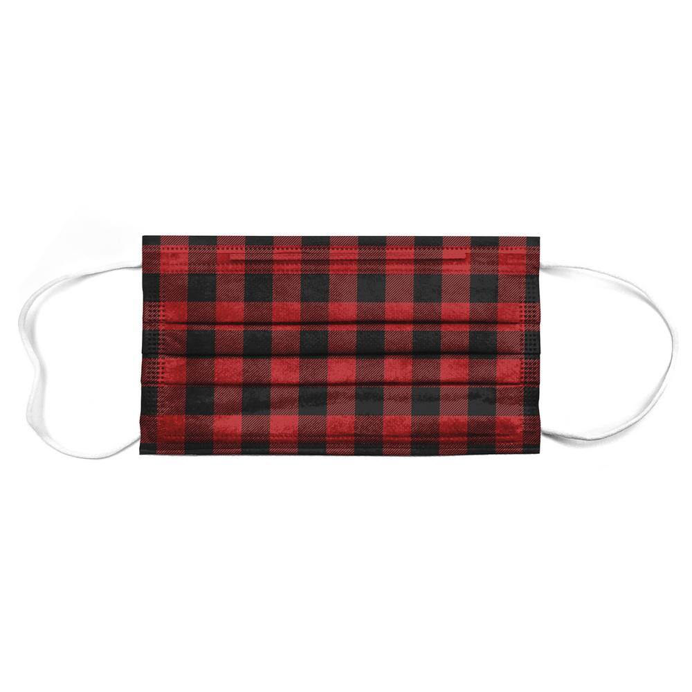 Planet Earth Disposable Adult Face Mask, Black/Red Check (50-Pack)