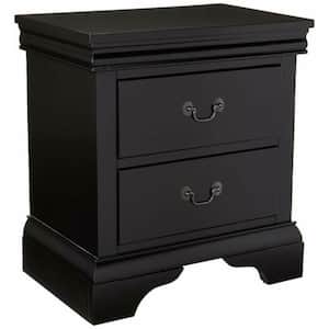 Louis 2-Drawer 24 in. H x 22 in. W x 15 in. D Black Wooden Nightstand