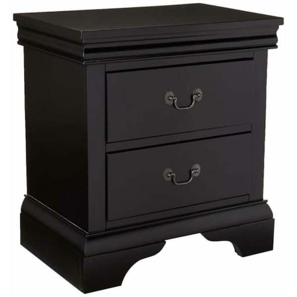 SIMPLE RELAX Louis 2-Drawer 24 in. H x 22 in. W x 15 in. D Black Wooden Nightstand