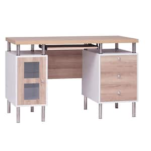 47.2 in Contemporary 3-Drawer, 2-Tone Desk with Keyboard Tray and USB Ports Charging Station in White/Natural