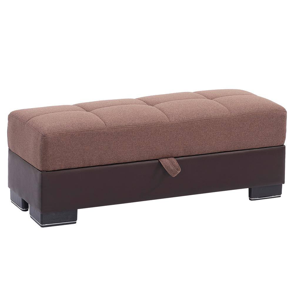Ottomanson Basics Light Brown/Brown Ottoman With Storage BSC14O The