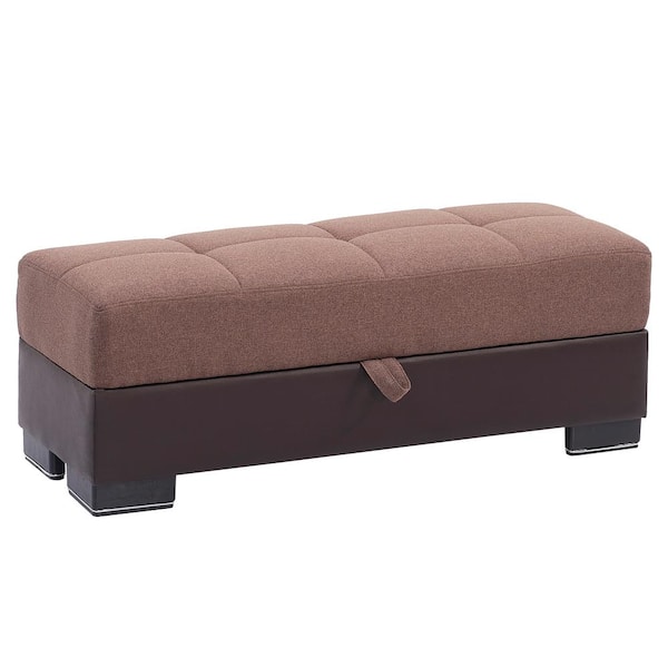 Ottomanson Basics Light Brown/Brown Ottoman With Storage