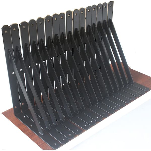12 in. x 8 in. Black Metal Heavy Duty L Bracket with Screws for Shelf (12-Pack)