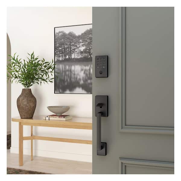 Century Matte Black Arrive Smart WiFi Deadbolt and Lower Half Door Handleset with Accent Handle and Century Trim