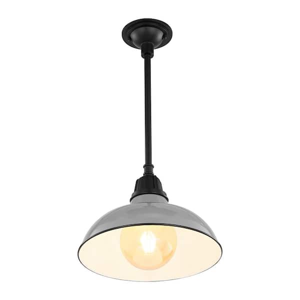 Jasper 12.25 in. 1-Light Gray Farmhouse Industrial Indoor/Outdoor Iron LED Pendant